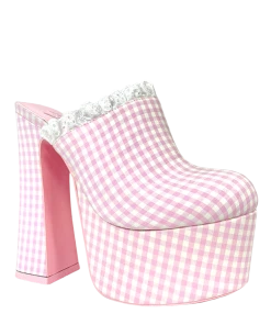 Y R U STARDUST CLOG - PINK GINGHAM Platforms