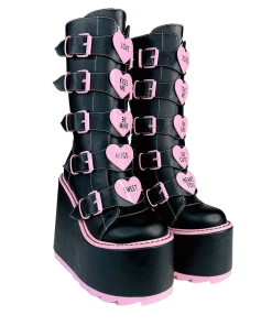 Y R U DUNE HEART - BLACK/PINK Platforms
