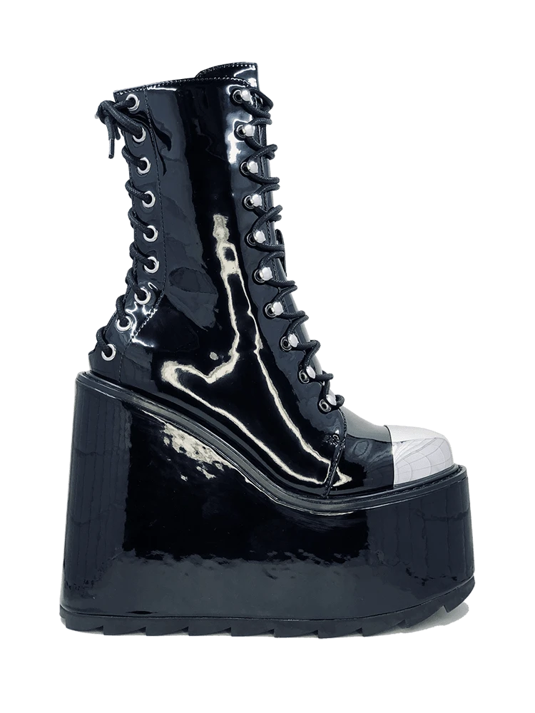 FAN ALL FLAMES Platforms HEAVY METAL BOOT - BLACK 3 FAN ALL FLAMES Platforms HEAVY METAL BOOT - BLACK