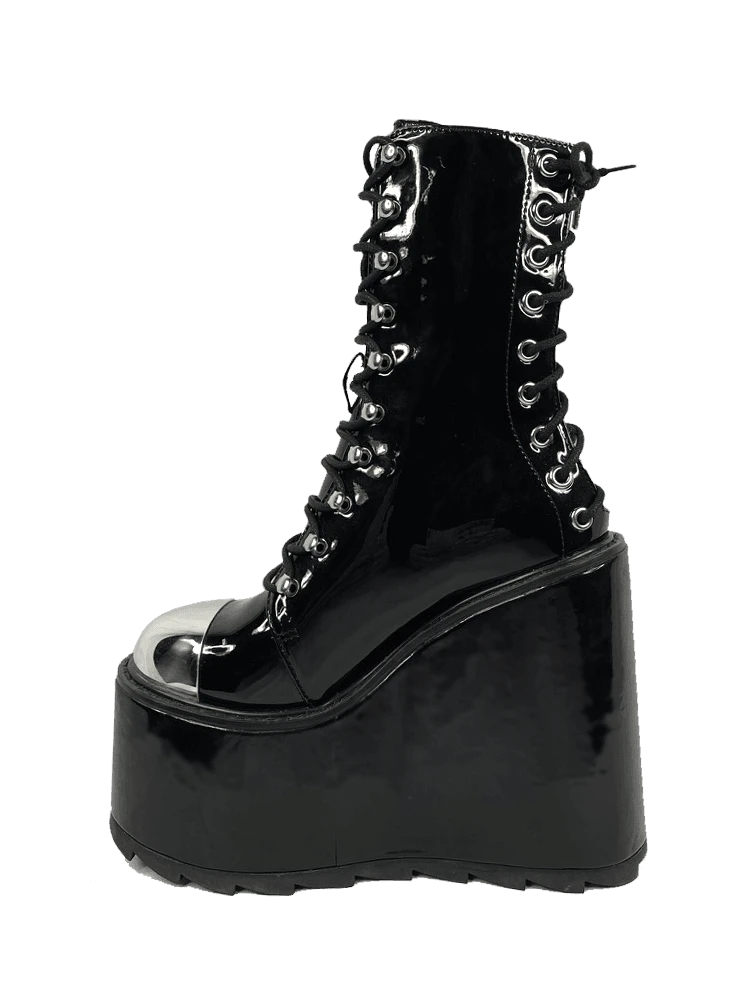 FAN ALL FLAMES Platforms HEAVY METAL BOOT - BLACK 6 FAN ALL FLAMES Platforms HEAVY METAL BOOT - BLACK