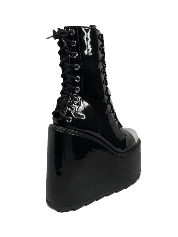 FAN ALL FLAMES Platforms HEAVY METAL BOOT - BLACK 7 FAN ALL FLAMES Platforms HEAVY METAL BOOT - BLACK