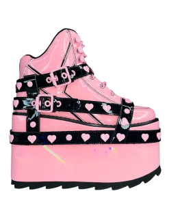 Y R U QOZMO BNDG HEART - PINK HOLOGRAM/BLACK Platforms